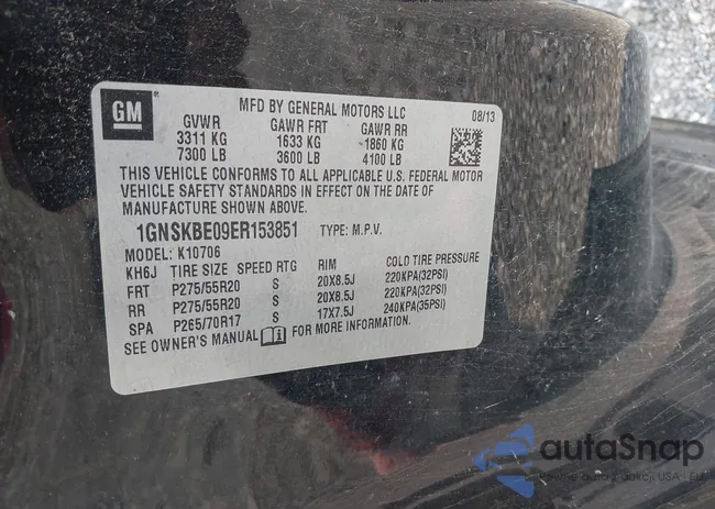 1GNSKBE09ER153851: 42906830