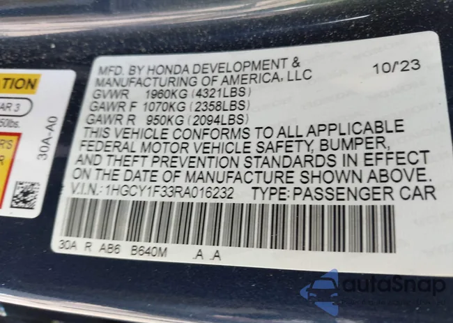 1HGCY1F33RA016232: 42906924