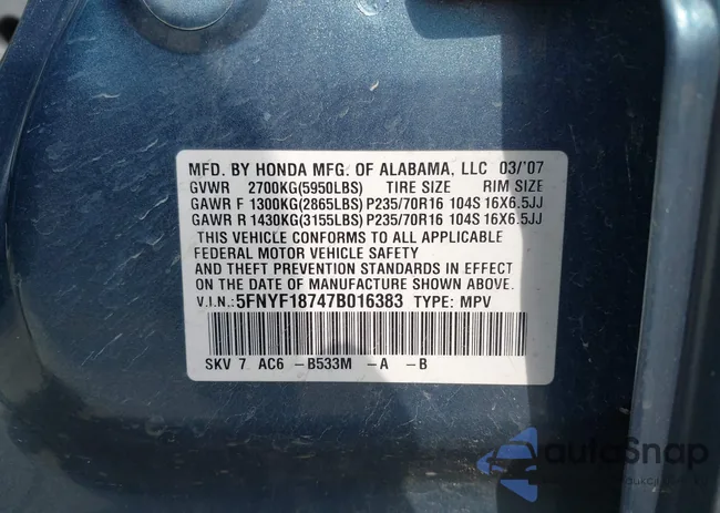 5FNYF18747B016383: 42906984