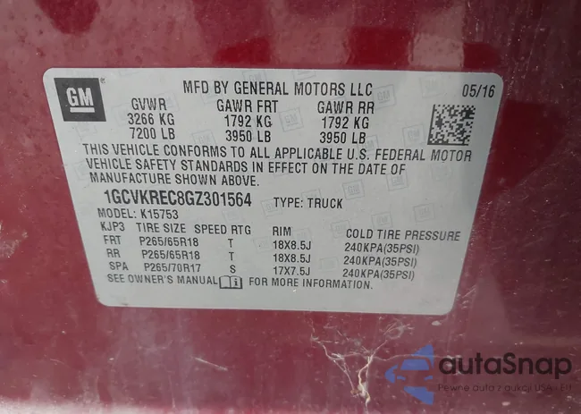 1GCVKREC8GZ301564: 42907032