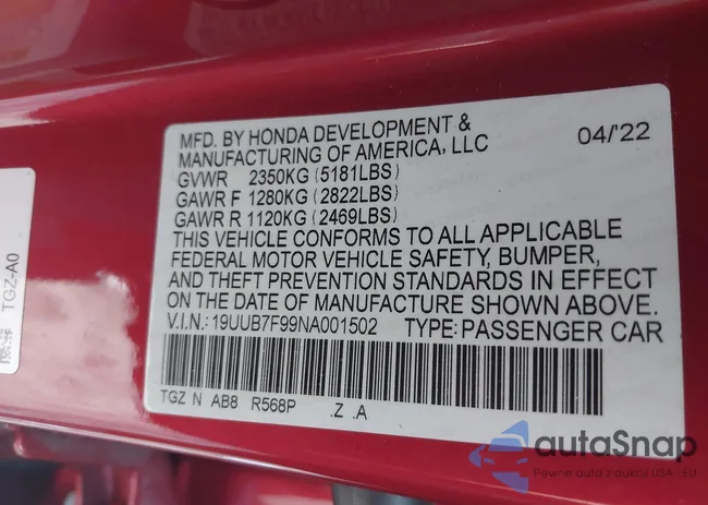 19UUB7F99NA001502: 42907082