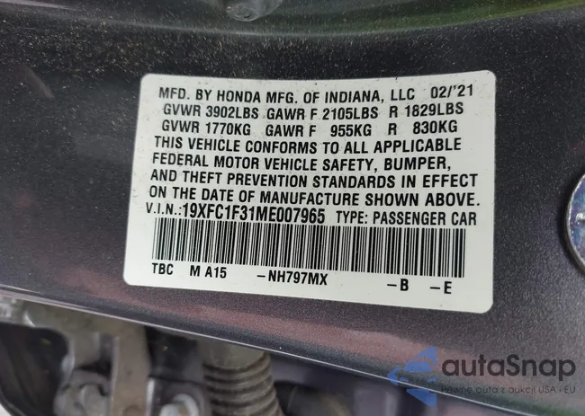 19XFC1F31ME007965: 42907145