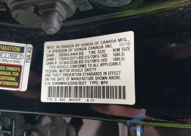 2HKRM4H32DH618527: 42907242