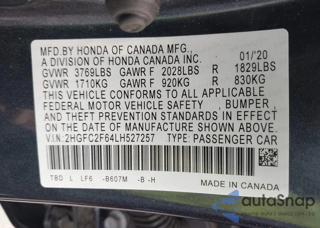 2HGFC2F64LH527257: 42906402