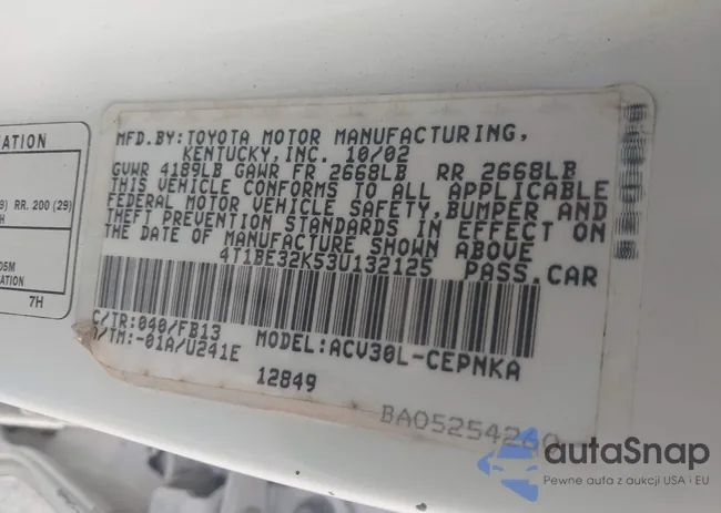 4T1BE32K53U132125: 42906572