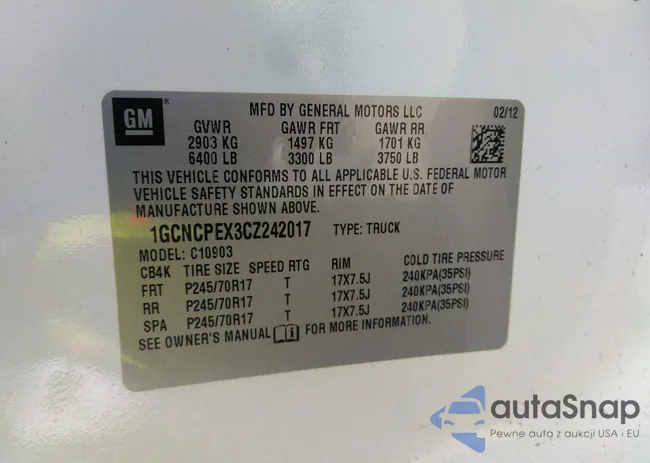 1GCNCPEX3CZ242017: 42906581