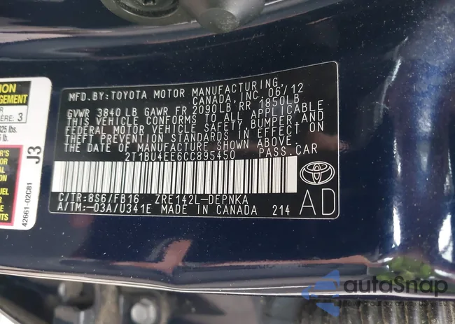 2T1BU4EE6CC895450: 42907979