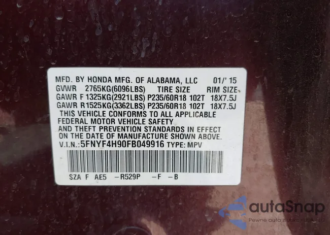 5FNYF4H90FB049916: 42908147