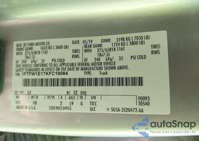 1FTFW1E17KFC19084: 42908260