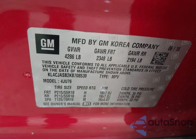 KL4CJASB2KB708539: 42907405