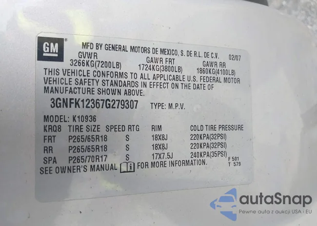 3GNFK12367G279307: 42907471