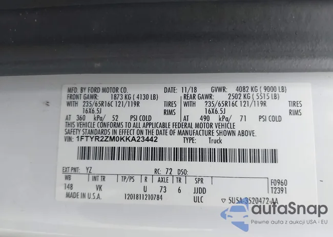 1FTYR2ZM0KKA23442: 42907564