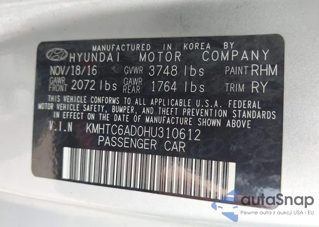 KMHTC6AD0HU310612: 42908954