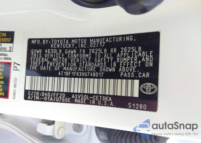 4T1BF1FKXHU748017: 42909043