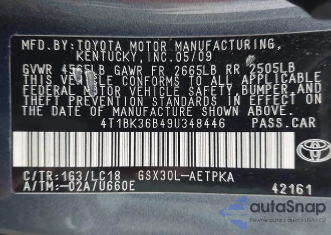 4T1BK36B49U348446: 42909227