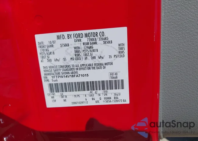 1FTPW14V18FA71015: 42909258