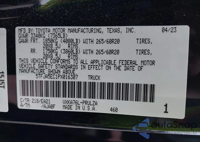 5TFJA5EC1PX016307: 42909275