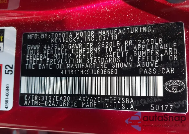 4T1B11HK9JU606680: 42908327