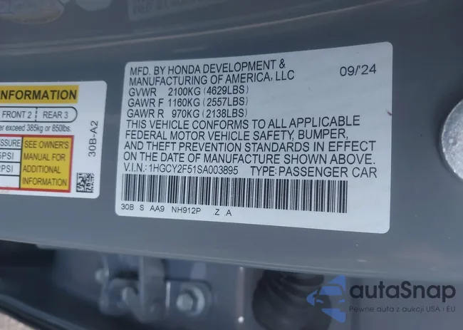 1HGCY2F51SA003895: 42909693