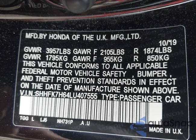 SHHFK7H64LU407555: 42909834