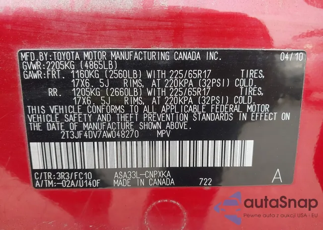 2T3JF4DV7AW048270: 42909878