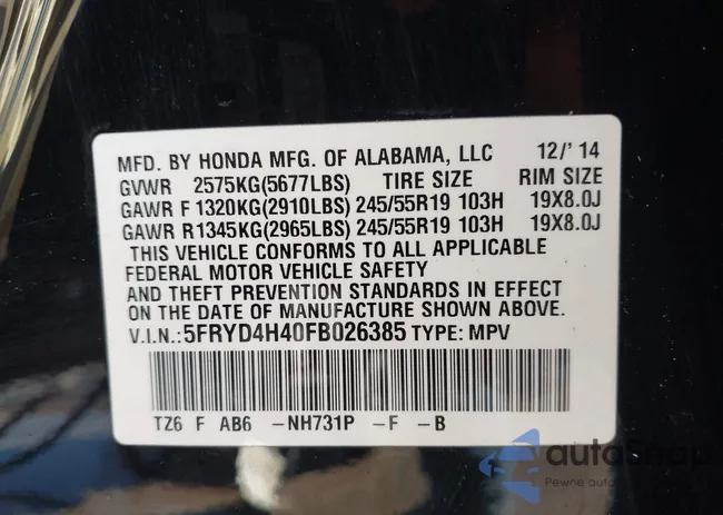 5FRYD4H40FB026385: 42910002