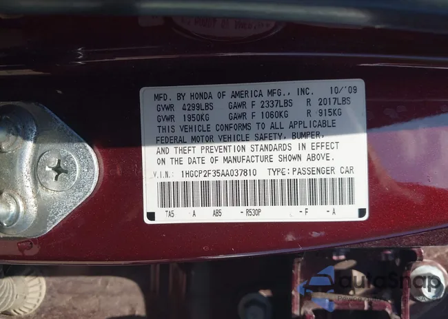 1HGCP2F35AA037810: 42910172