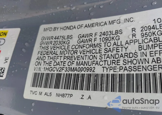 1HGCV2F33MA000992: 42909486