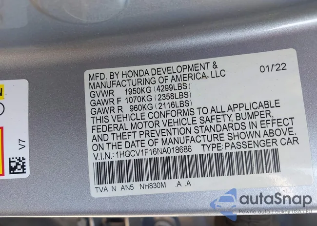 1HGCV1F16NA018686: 42909596