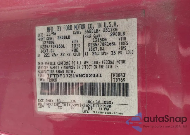 1FTDF1721VNC02031: 42911017