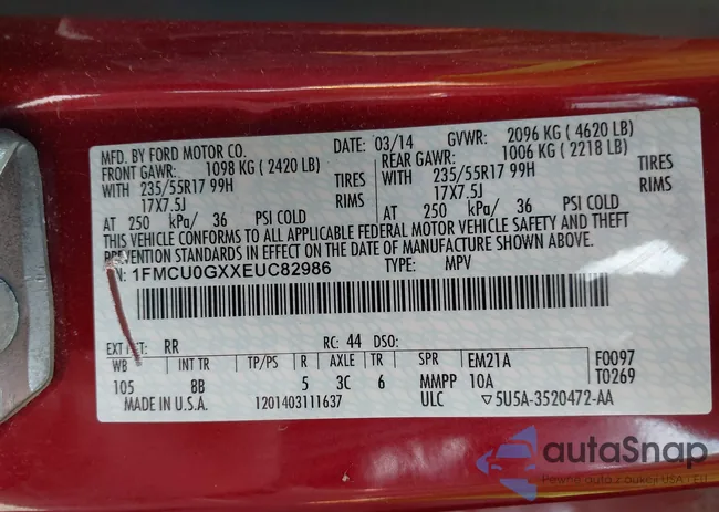 1FMCU0GXXEUC82986: 42911024