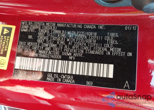 2T2BK1BA6CC140008: 42911173