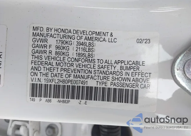 19XFL2H80PE007491: 42910368