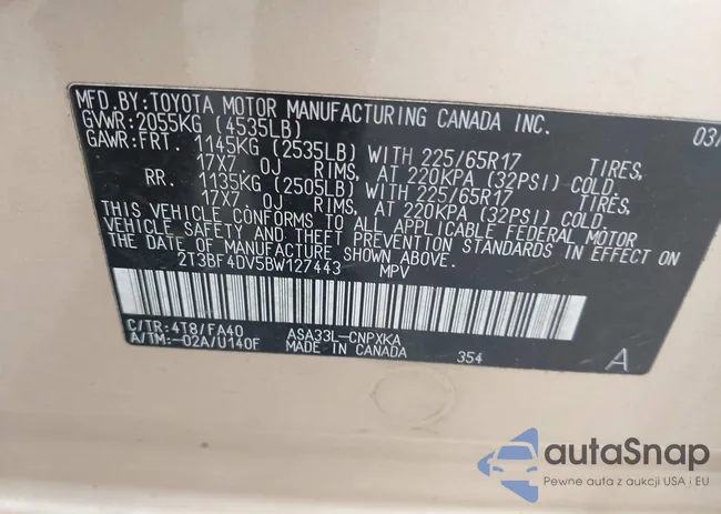 2T3BF4DV5BW127443: 42911678