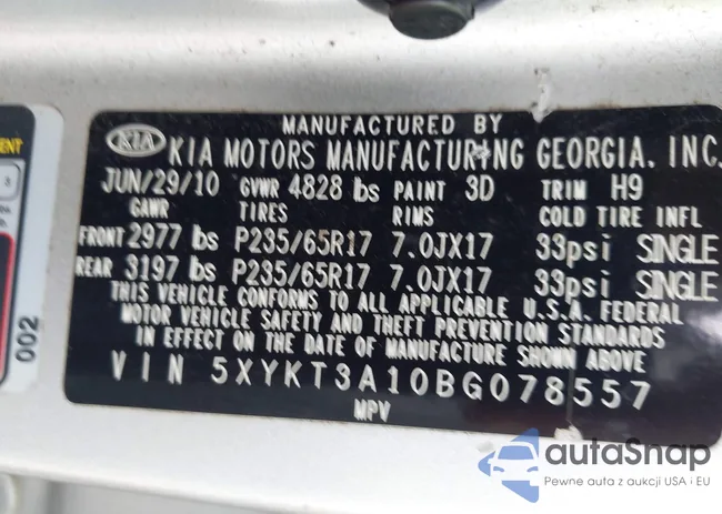 5XYKT3A10BG078557: 42911799