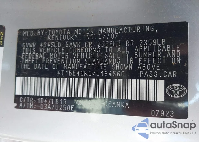 4T1BE46K07U184560: 42911878