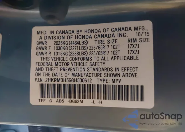 2HKRM3H56GH500612: 42911983