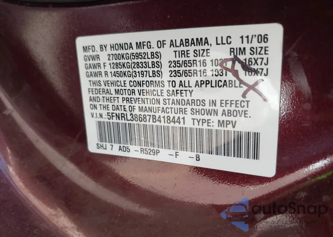 5FNRL38687B418441: 42912191