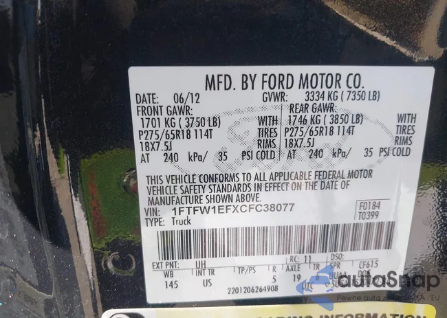 1FTFW1EFXCFC38077: 42912222