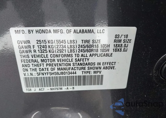 5FNYF5H59JB013444: 42911508