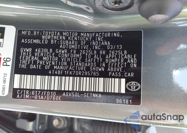 4T4BF1FK7DR295765: 42912724