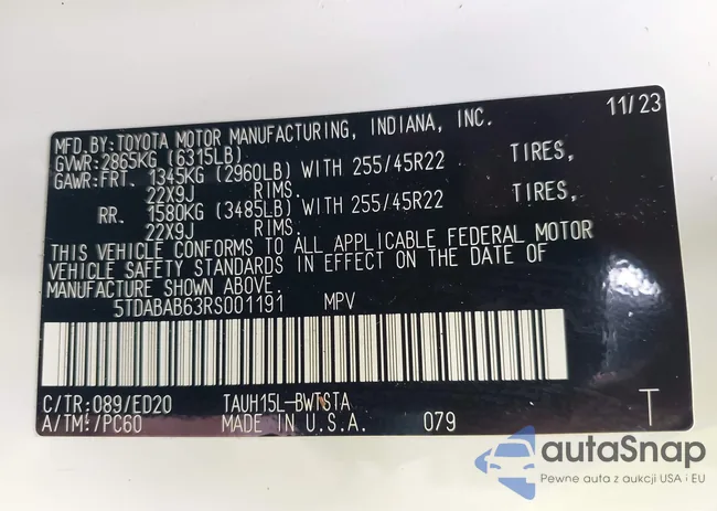 5TDABAB63RS001191: 42912812