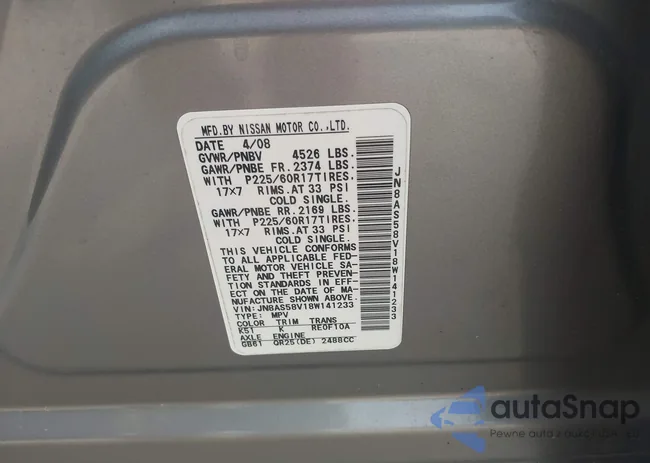 JN8AS58V18W141233: 42912341