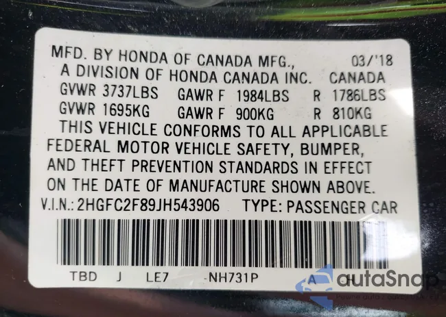 2HGFC2F89JH543906: 42914021