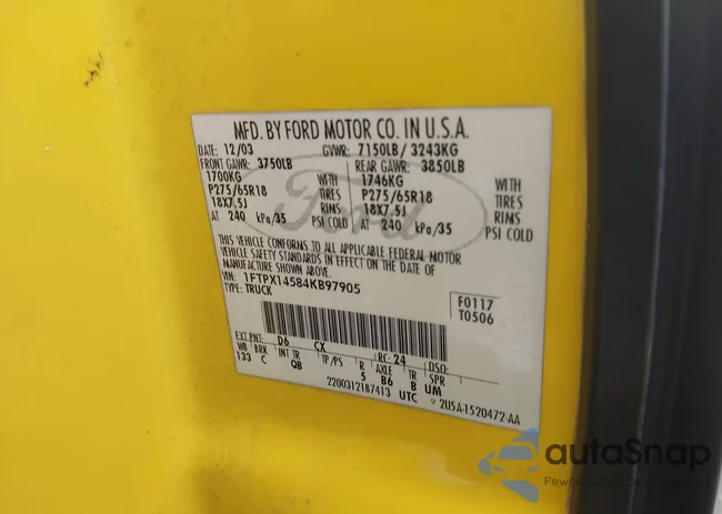 1FTPX14584KB97905: 42914204