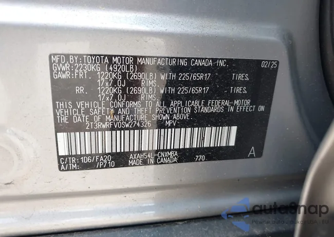 2T3RWRFV0SW274326: 42913502