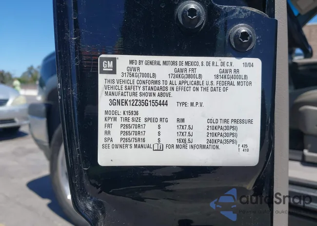 3GNEK12Z35G155444: 42914678