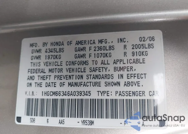 1HGCM66346A039345: 42914795