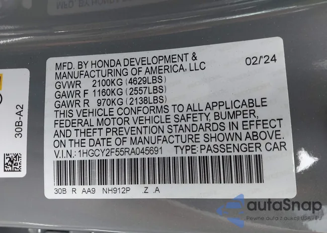 1HGCY2F55RA045691: 42914651