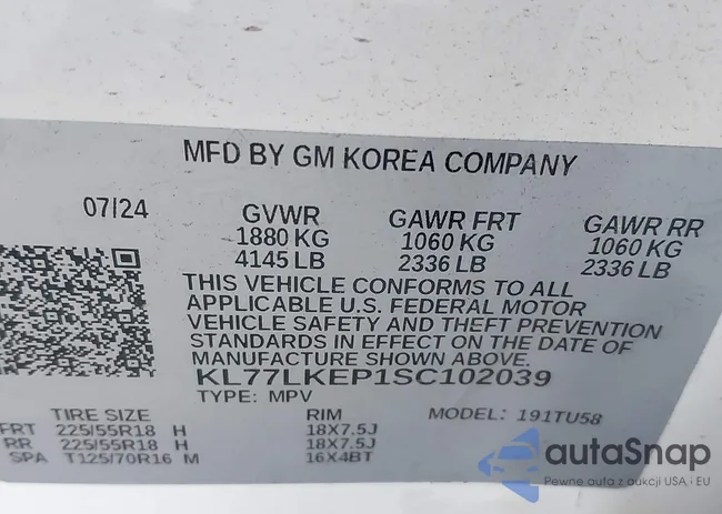 KL77LKEP1SC102039: 42915723